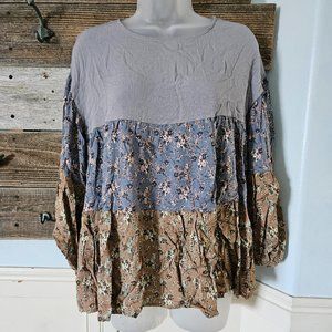 NWOT 143 Story Three Tone Long Sleeve Floral Top Sizes XS/S/M/2X/3X